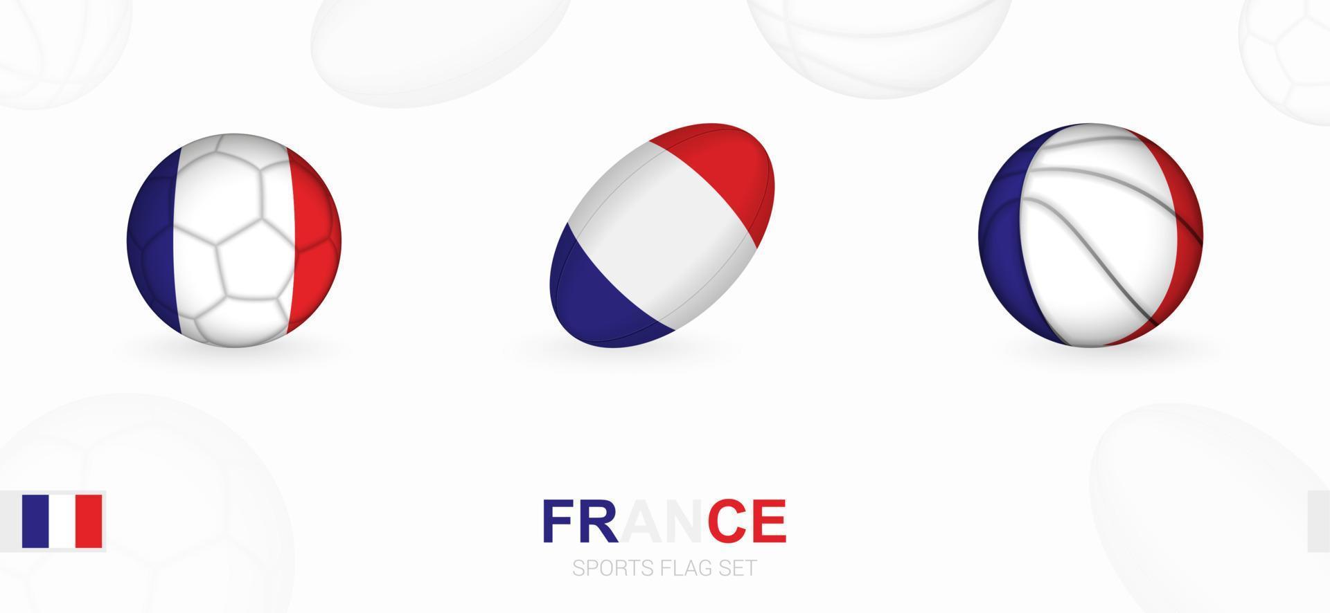 Deportes íconos para fútbol, rugby y baloncesto con el bandera de Francia. vector