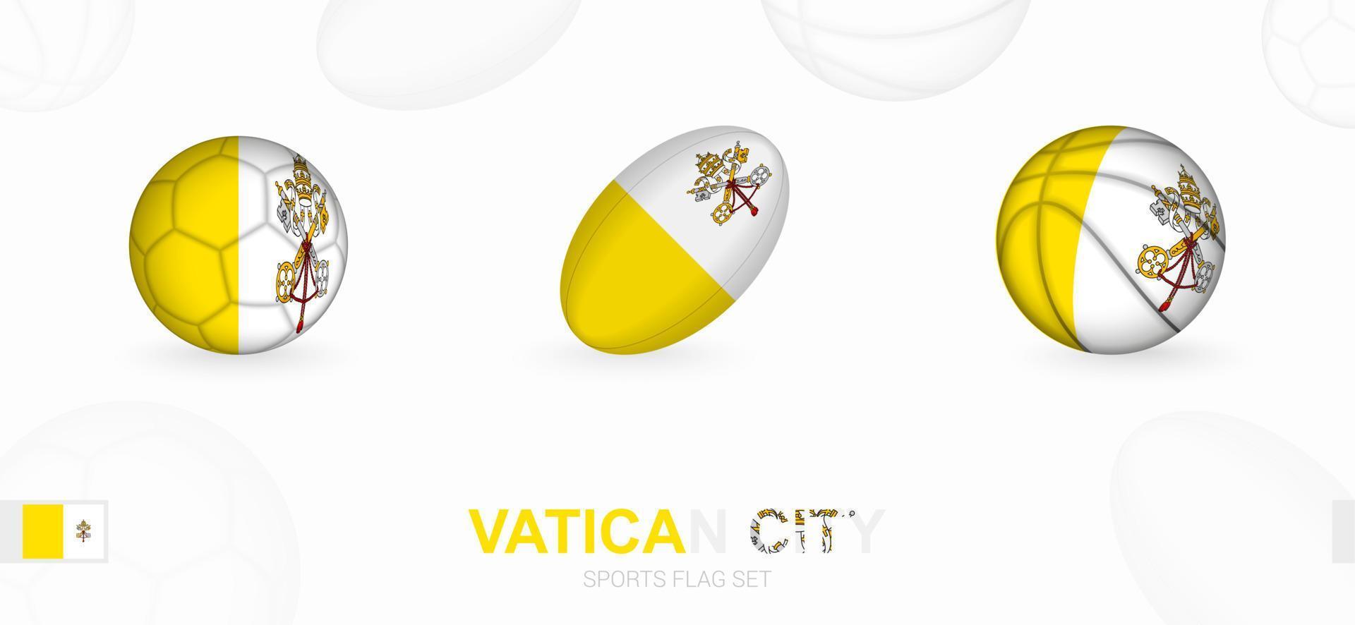Deportes íconos para fútbol, rugby y baloncesto con el bandera de Vaticano ciudad. vector
