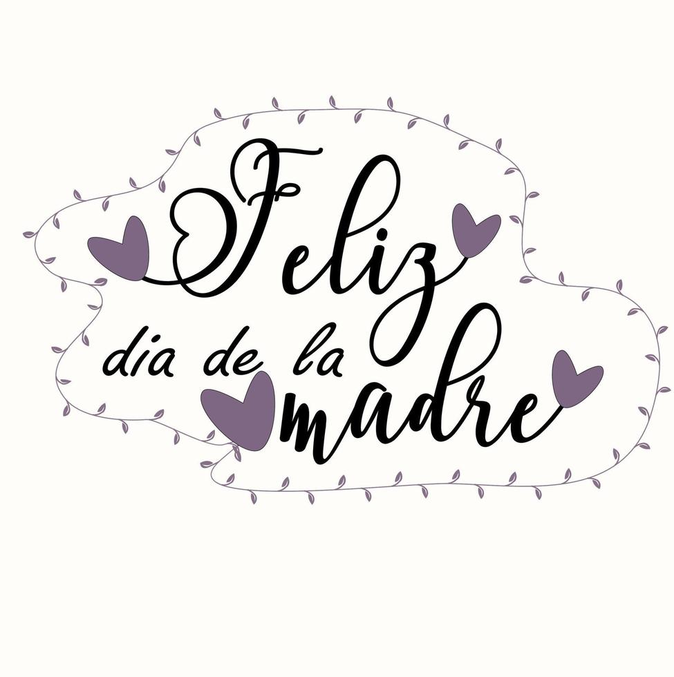 text in Spanish. Happy mother's day with hearts vector
