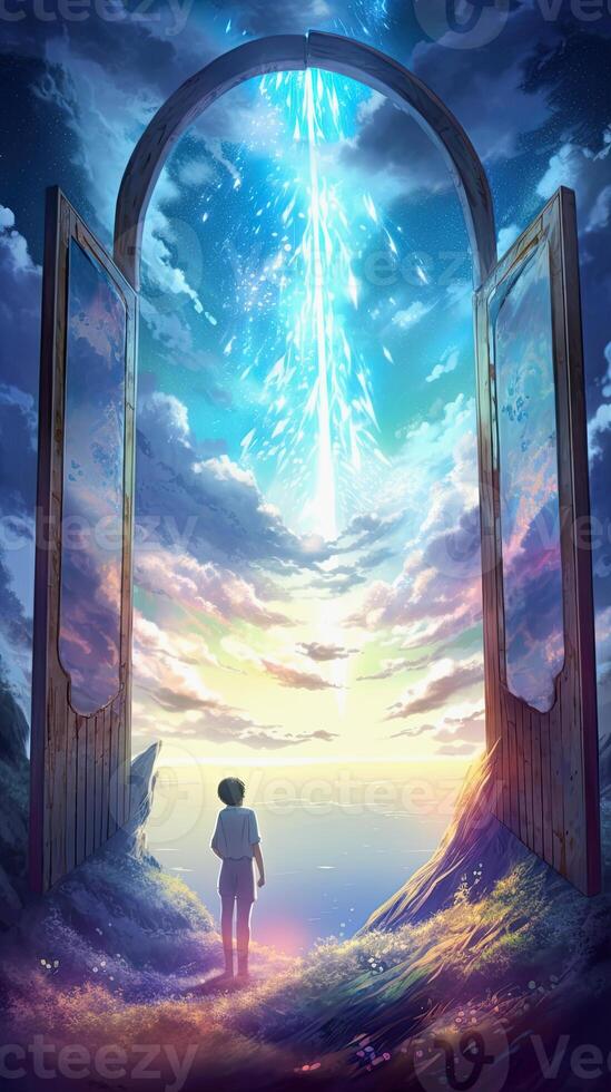 illustration of a gate to heaven, stunning peaceful atmosphere photo