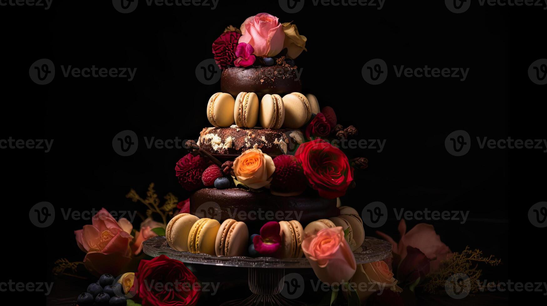 illustration of a festive decorated table with macaroons photo