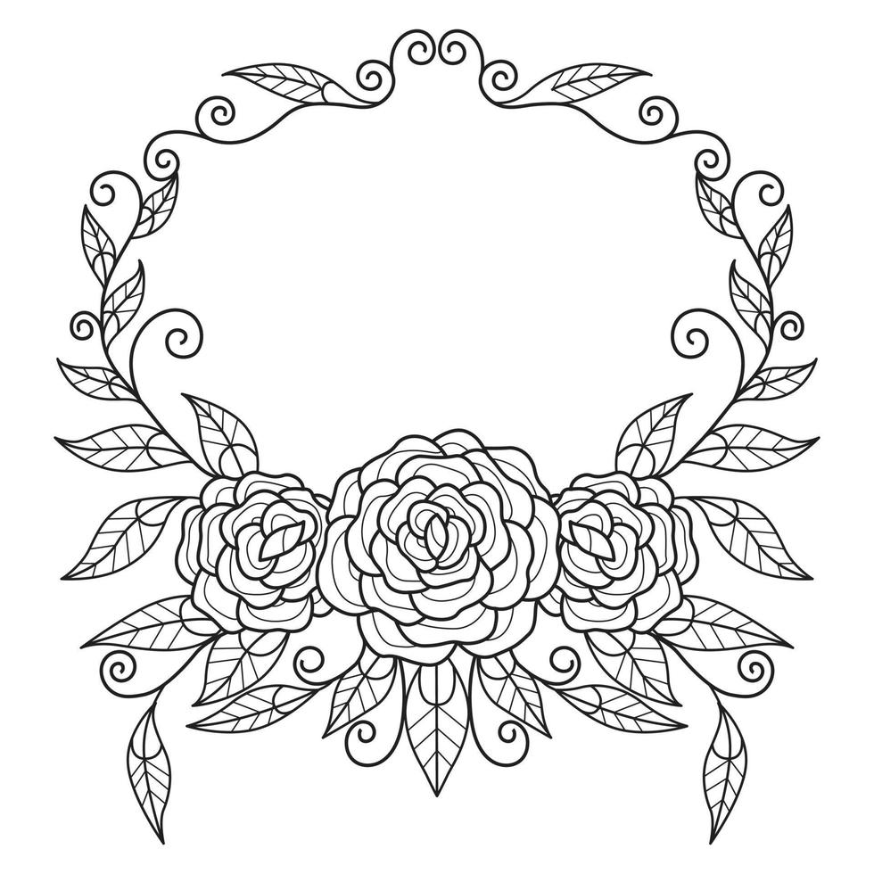 Rose frame hand drawn for adult coloring book vector