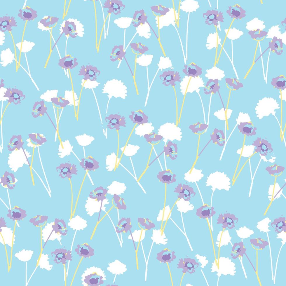 seamless doodle cute pastel flower pattern on blue background vector