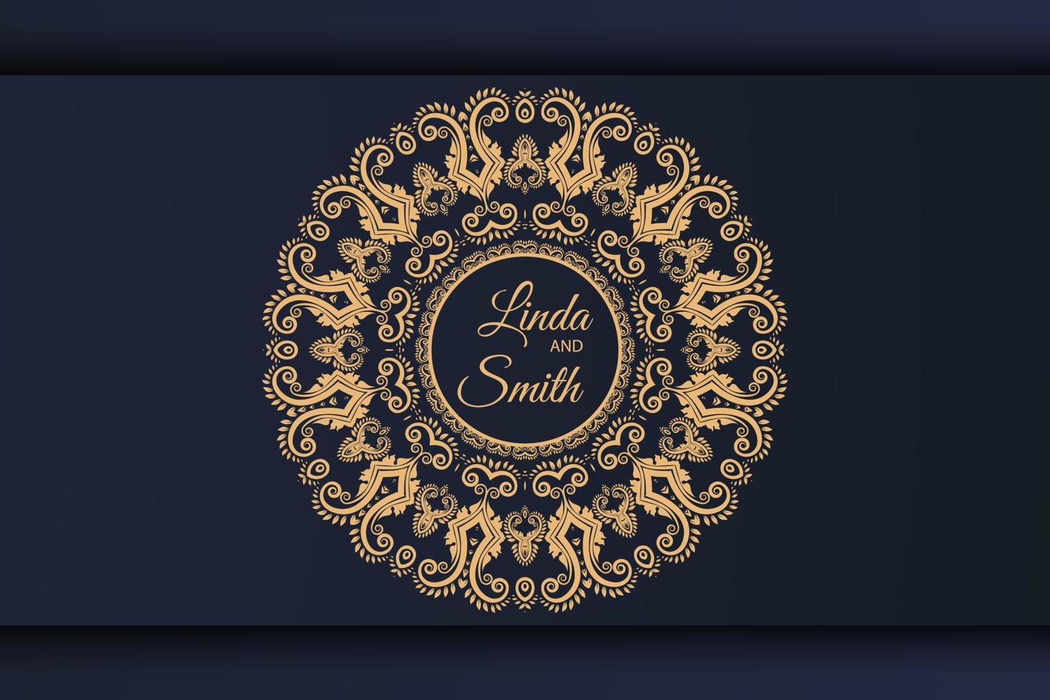Luxury Mandala Wedding Invitation Card template with golden arabesque pattern east background style. Decorative mandala for print, poster, cover, flyer, and banner vector
