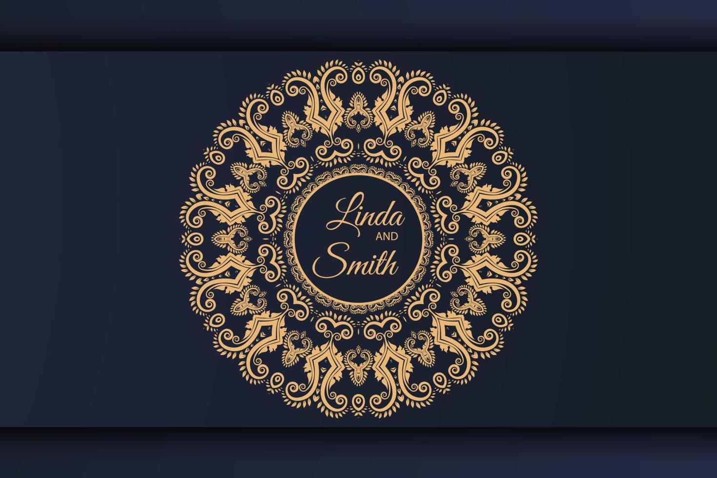 lujo mandala Boda invitación tarjeta modelo con dorado arabesco modelo este antecedentes estilo. decorativo mandala para imprimir, póster, cubrir, volantes, y bandera vector