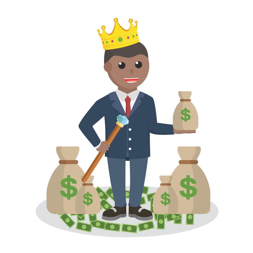 moderno Príncipe africano con dinero diseño personaje en blanco antecedentes vector