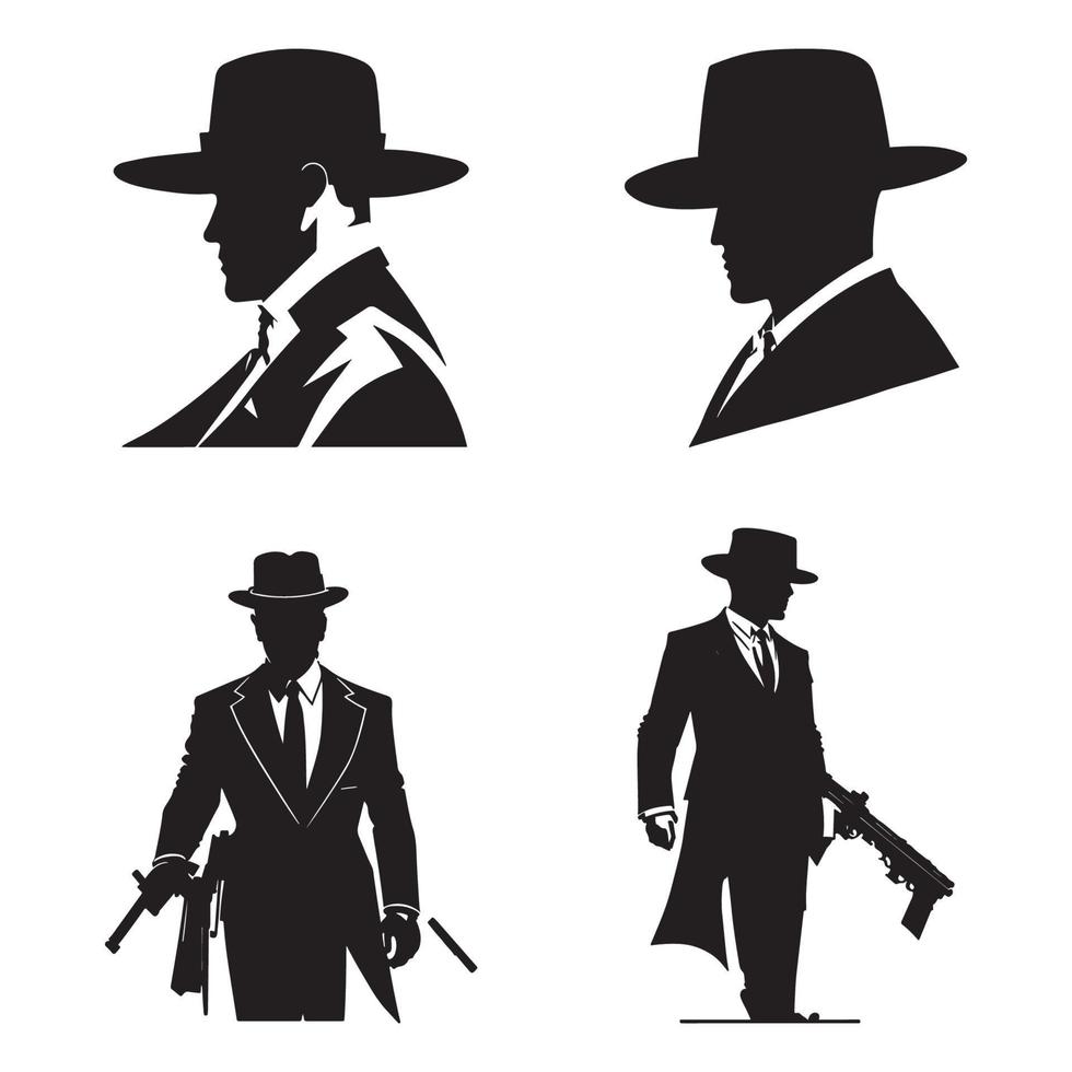 Mafia silhouette vector, Detective silhouette vector isolated on white background