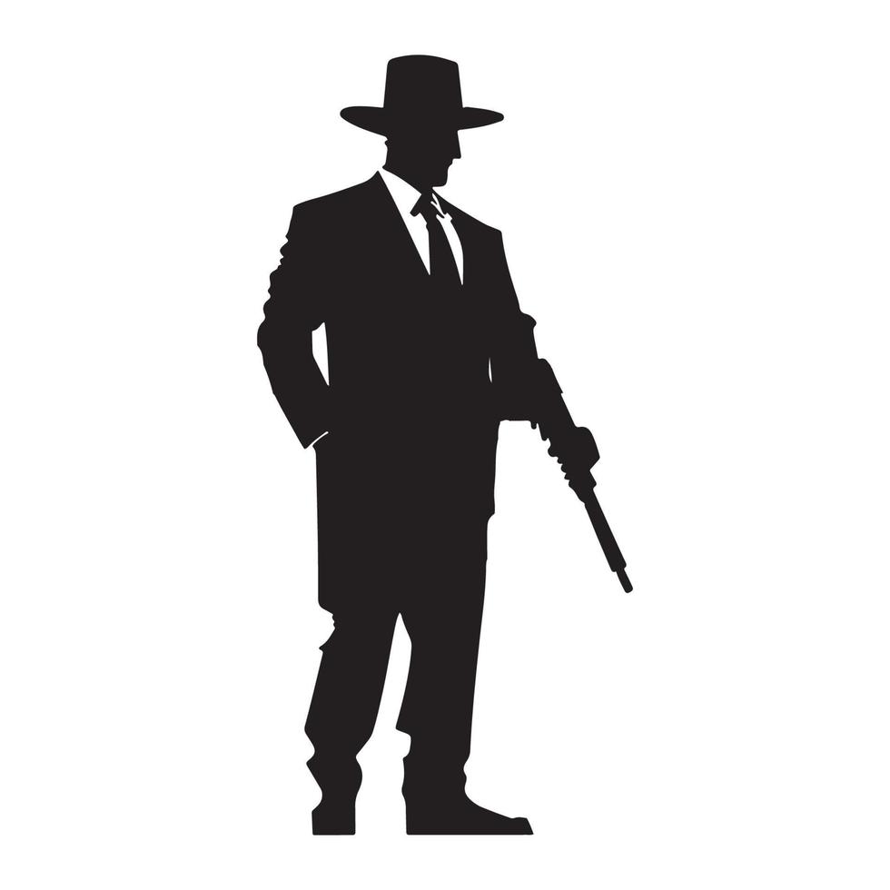 Mafia silhouette vector, Detective silhouette vector isolated on white background