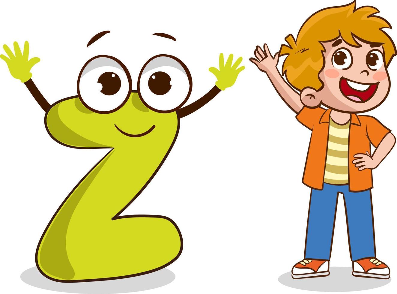 happy cute little kid studies alphabet letter Z character vector