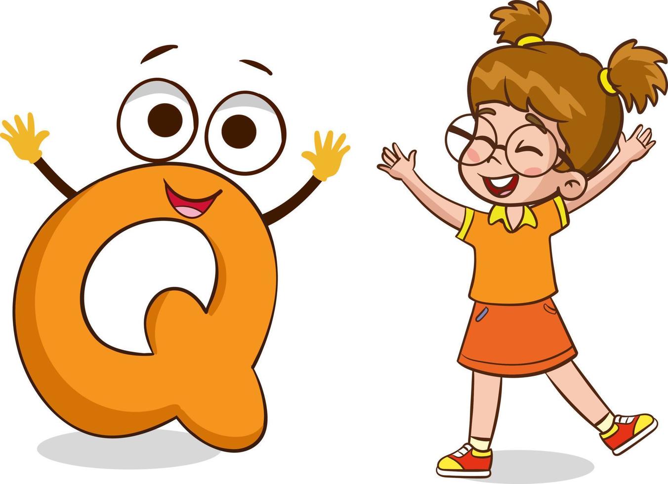 Happy cute little kid studies alphabet letter q character 22706562