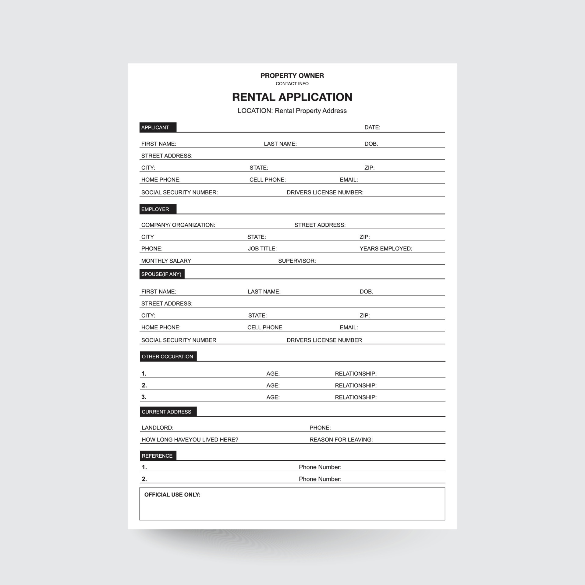 Rental Property Application Form Property Management Investment Rental Property Application Form Property Management Investment