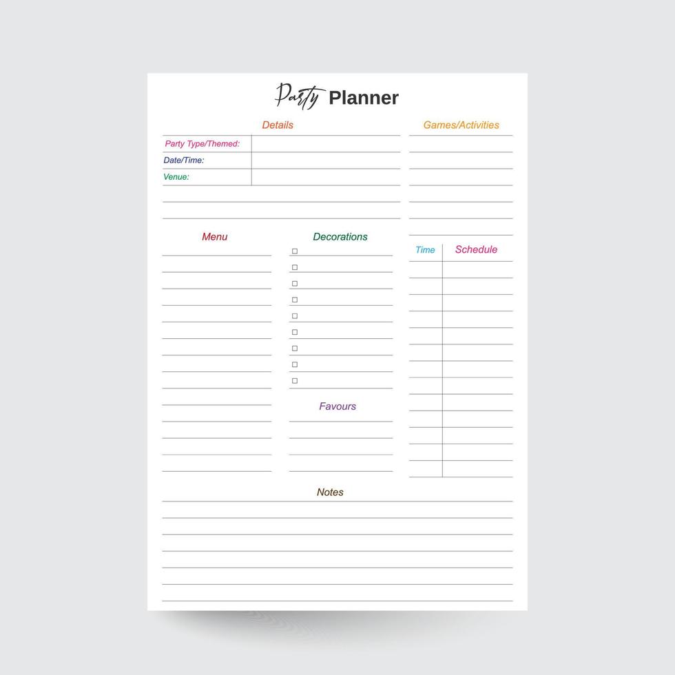 Party Planner,Event Planner,Guest List Tracker,Minimalist Party Planner,Party Organizer,Event Overview,Party Guest List, Party Plan Template vector