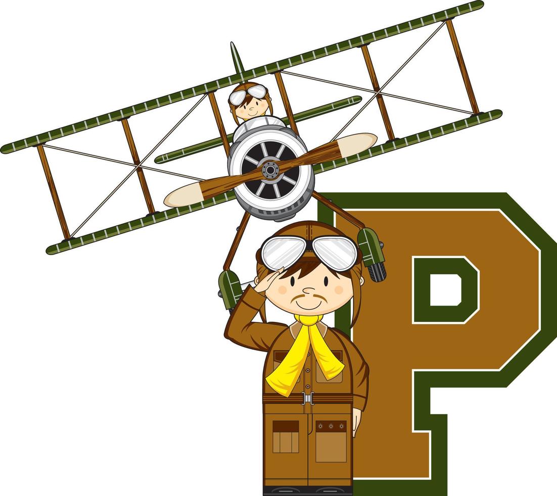 P is for Pilot Alphabet Learning Educational Illustration vector