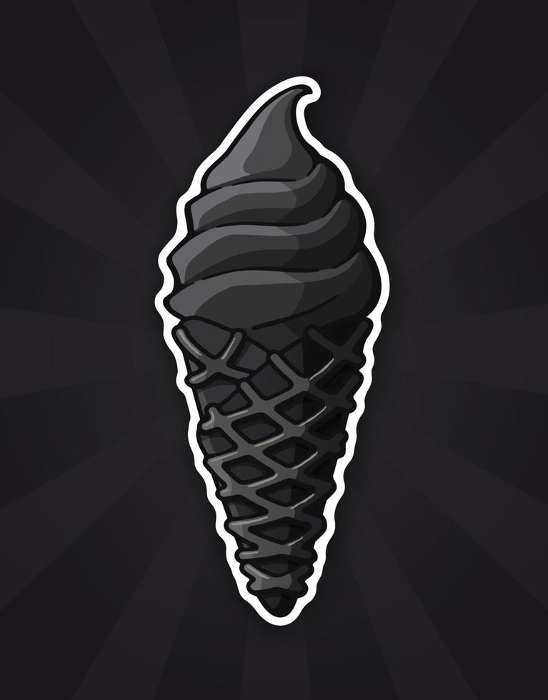 Sticker black ice cream in the black waffle cone vector