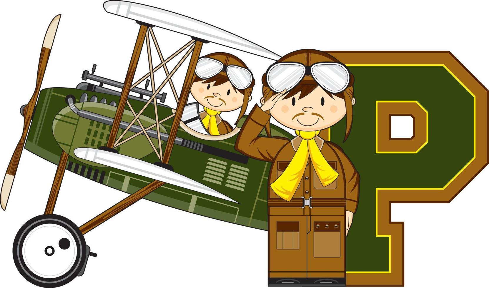 P is for Pilot Alphabet Learning Educational Illustration vector