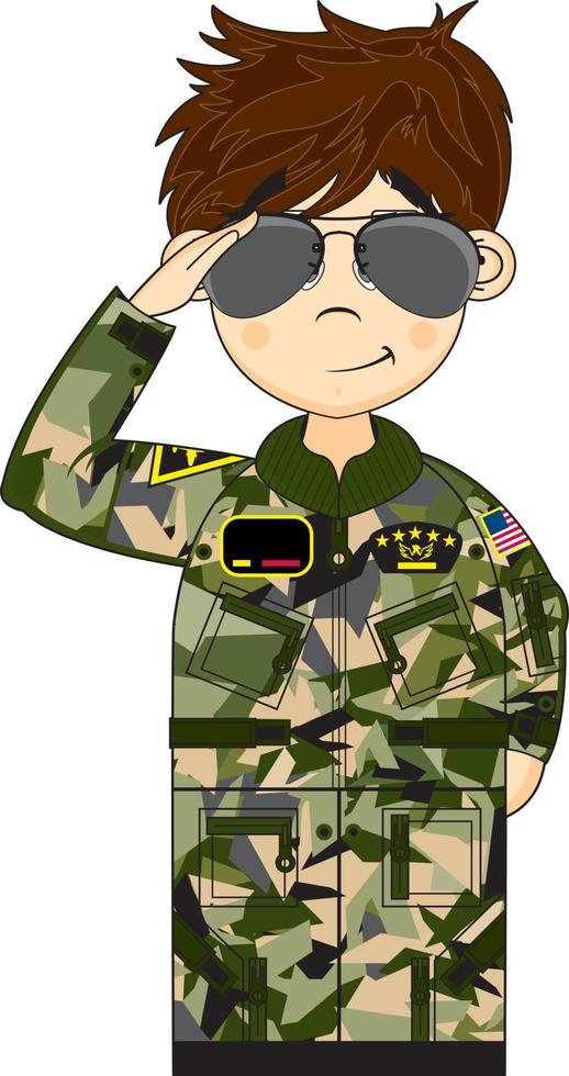 Cute Cartoon USA Military Airforce Fighter Pilot Character in Sunglasses vector