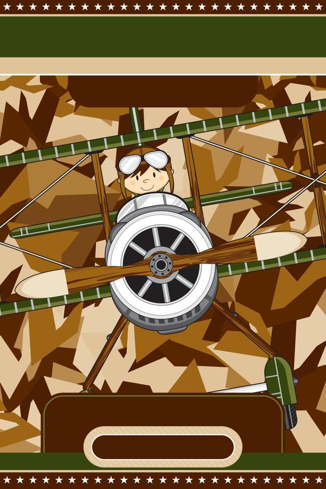 linda dibujos animados ww1 estilo fuerza Aerea piloto y biplano vector