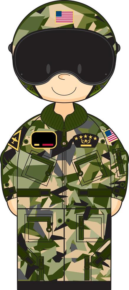 linda dibujos animados Estados Unidos militar fuerza Aerea combatiente piloto personaje vector