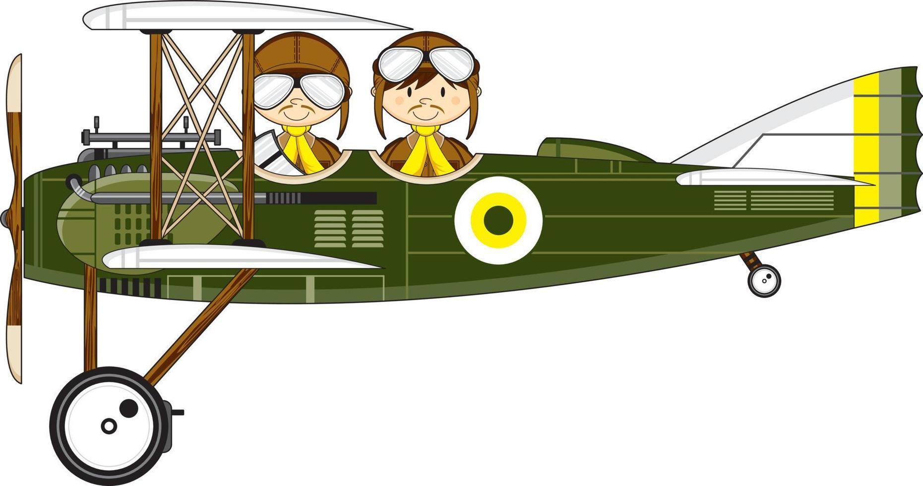 linda dibujos animados ww1 estilo fuerza Aerea piloto y biplano vector