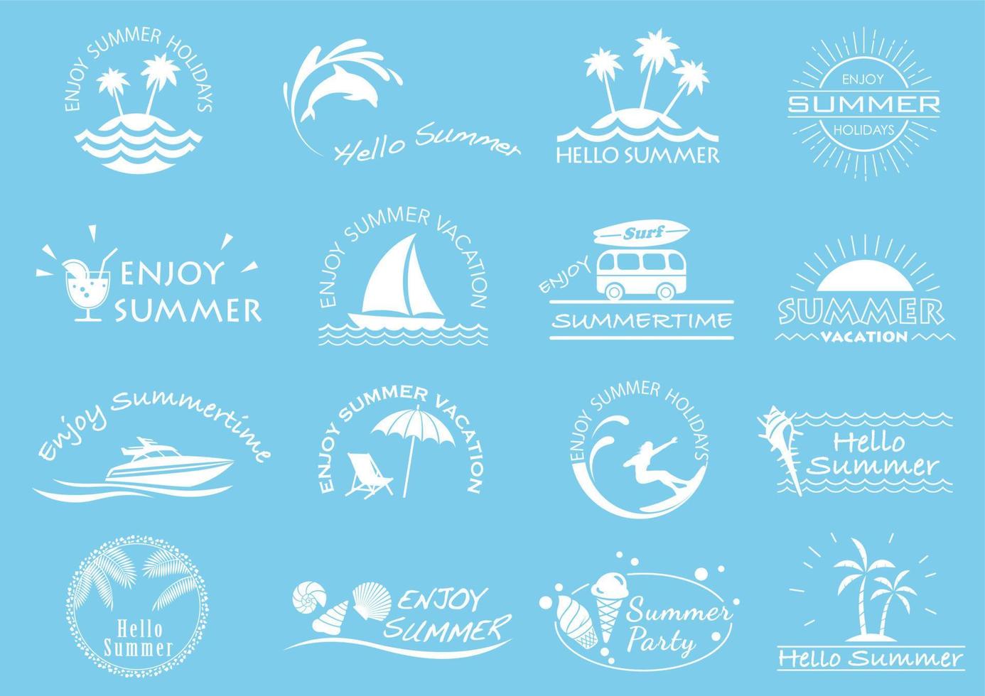 Vector Summer Symbol Icon Set Isolated On A Light Blue Background.