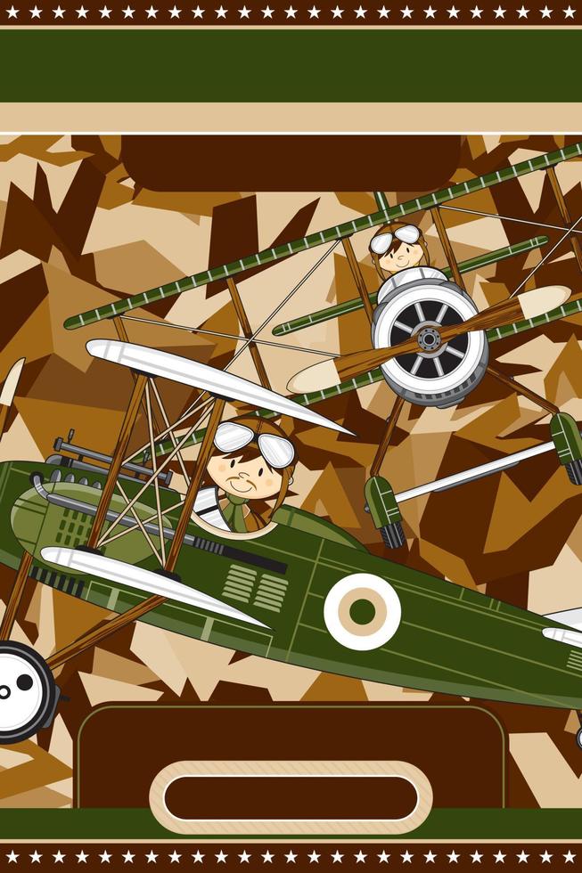 linda dibujos animados ww1 estilo fuerza Aerea pilotos y biplanos vector