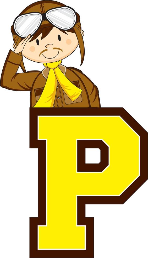 P is for Pilot Alphabet Learning Educational Illustration vector