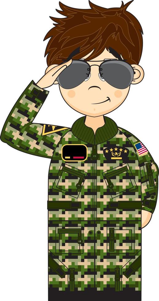 linda dibujos animados Estados Unidos militar fuerza Aerea combatiente piloto personaje vector