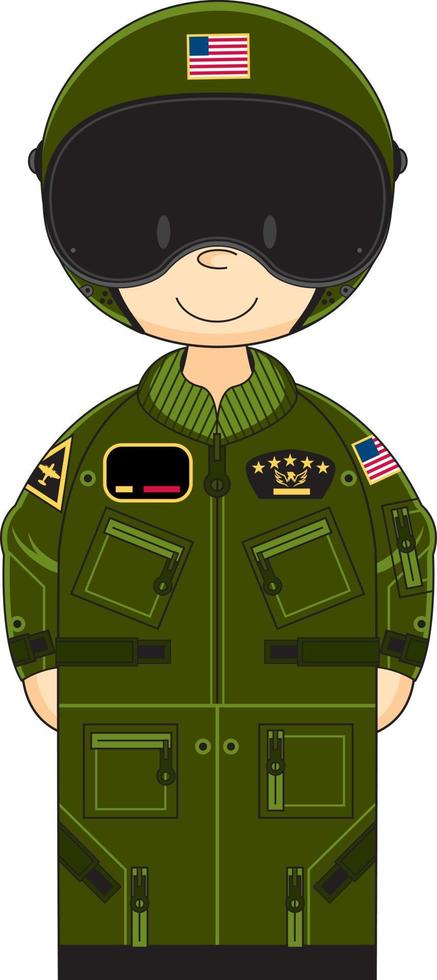 linda dibujos animados Estados Unidos militar fuerza Aerea combatiente piloto personaje vector