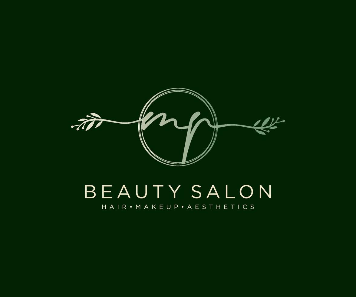Initial MP feminine logo collections template. handwriting logo of initial signature, wedding, fashion, jewerly, boutique, floral and botanical with creative template for any company or business. vector