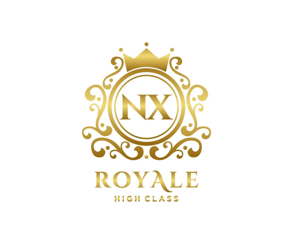 Golden Letter NX template logo Luxury gold letter with crown. Monogram alphabet . Beautiful royal initials letter. vector