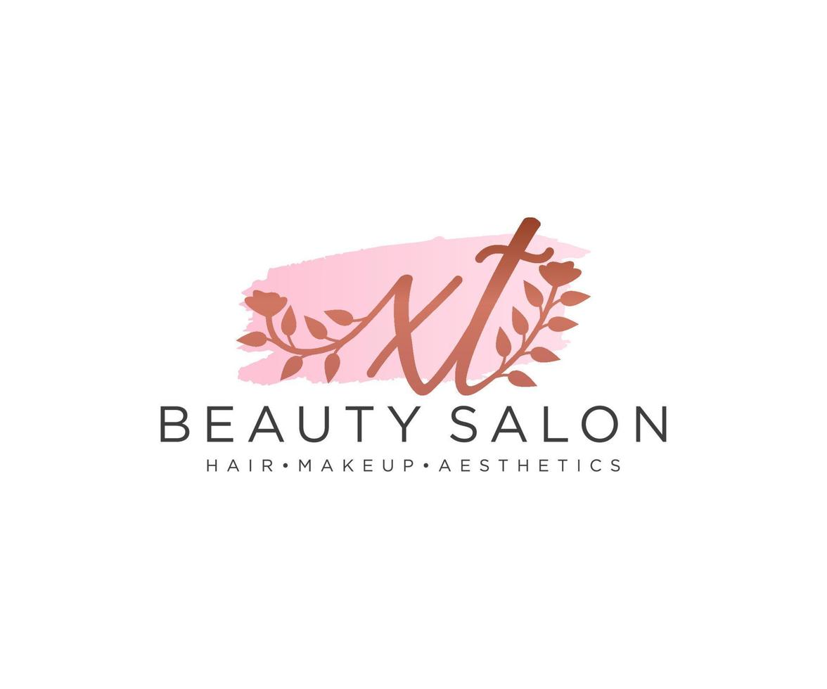 Initial XT feminine logo collections template. handwriting logo of initial signature, wedding, fashion, jewerly, boutique, floral and botanical with creative template for any company or business. vector