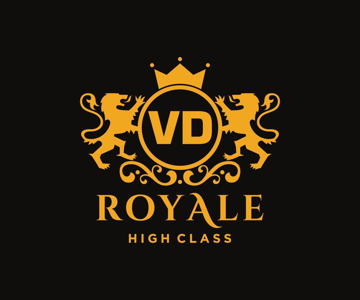 Golden Letter VD template logo Luxury gold letter with crown. Monogram alphabet . Beautiful royal initials letter. vector
