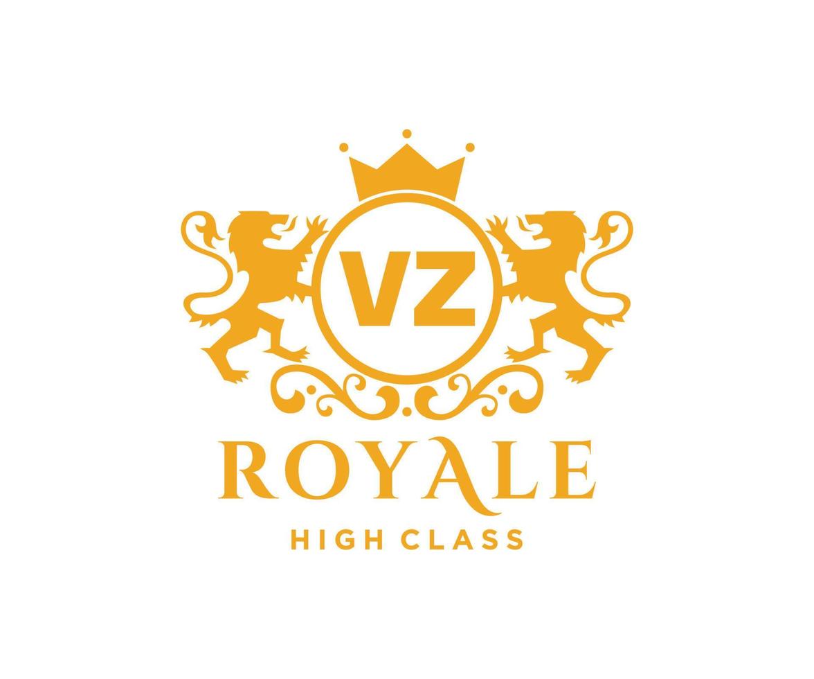 Golden Letter VZ template logo Luxury gold letter with crown. Monogram alphabet . Beautiful royal initials letter. vector