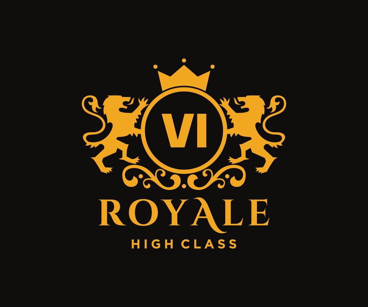 Golden Letter VI template logo Luxury gold letter with crown. Monogram alphabet . Beautiful royal initials letter. vector