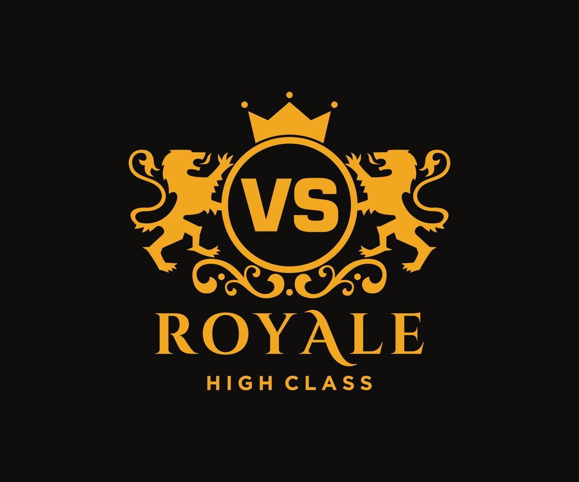Golden Letter VS template logo Luxury gold letter with crown. Monogram alphabet . Beautiful royal initials letter. vector