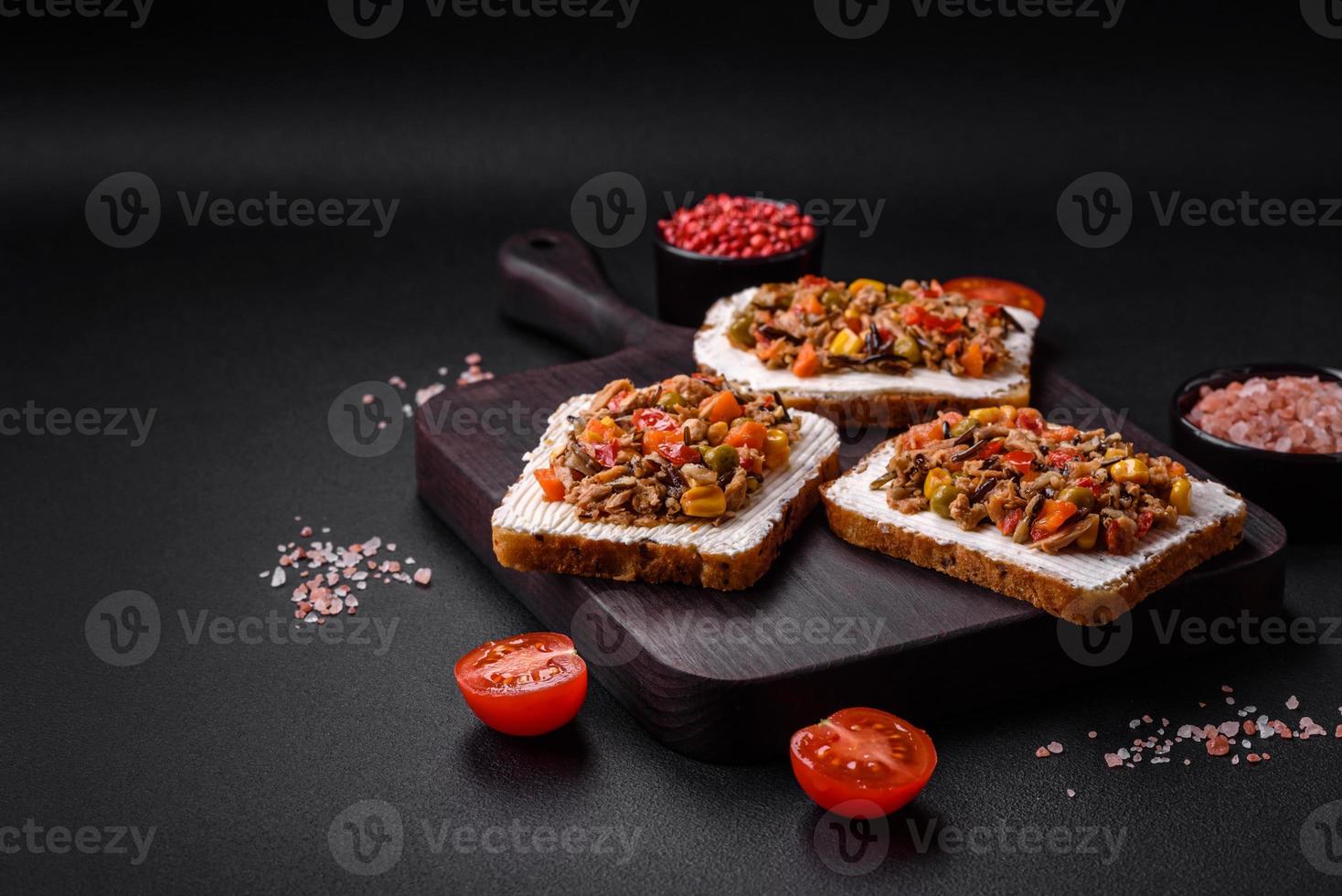 Delicious veggie sandwiches with canned tuna and mexican mix photo