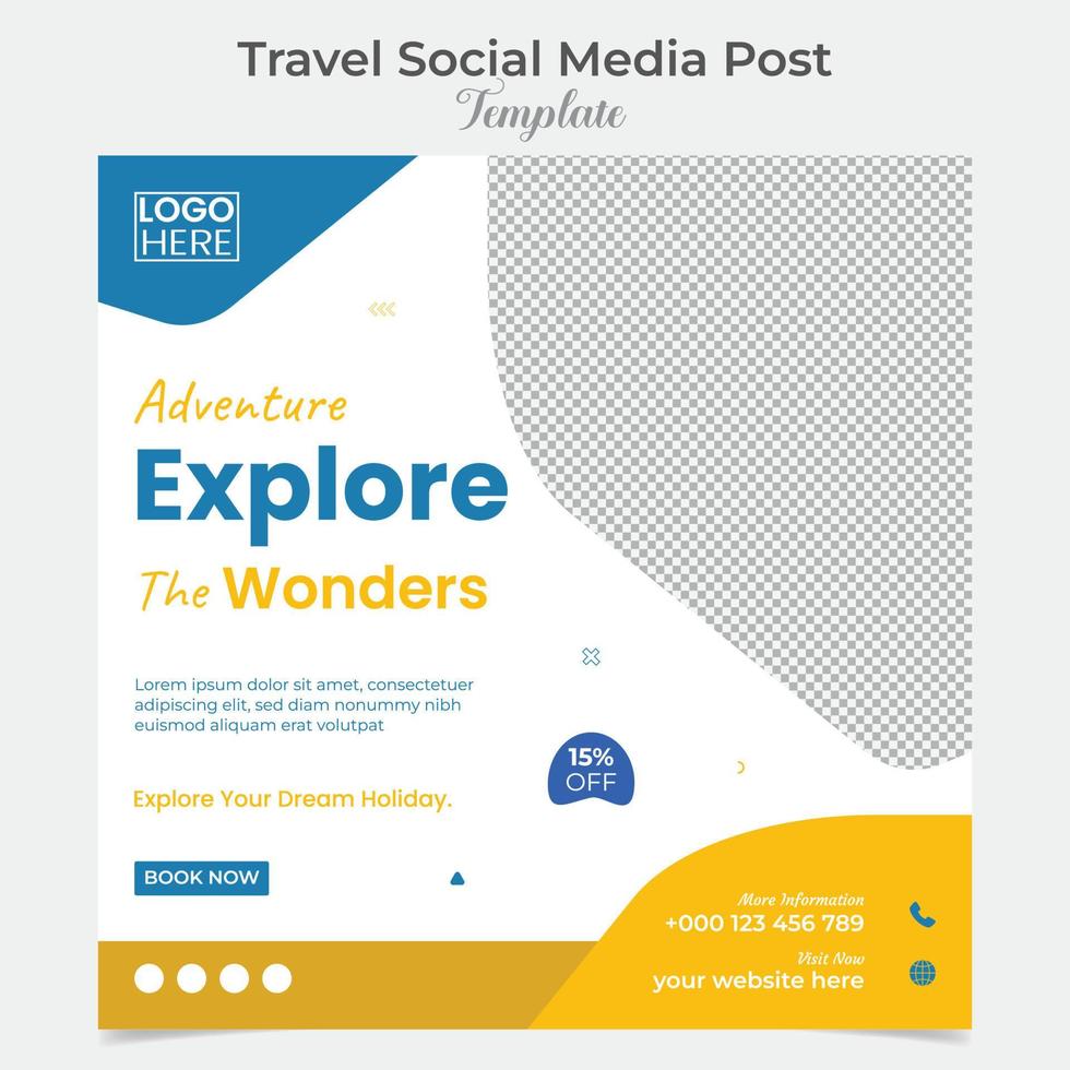 Holiday tourism and travel social media post and square flyer post banner template design vector