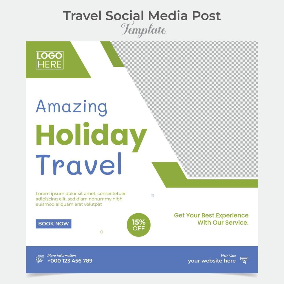 Holiday Traveling and tour social media post and square flyer post banner template design vector