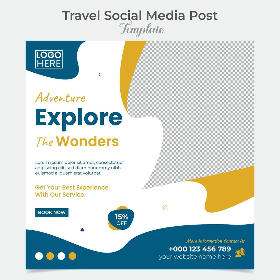 Adventure travel and tour square flyer post banner and social media post template design vector