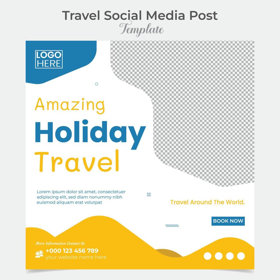 Travel and tour holiday vacation square flyer post banner and social media post template design vector