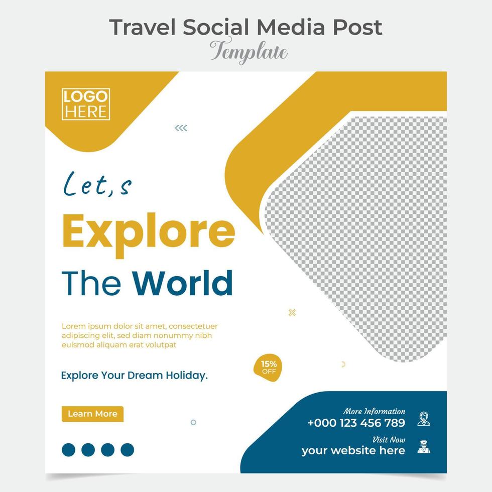 Travel and tourism social media post and square flyer post banner template design vector