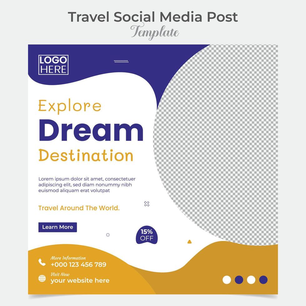 Travel and tour square flyer post banner and social media post template design vector