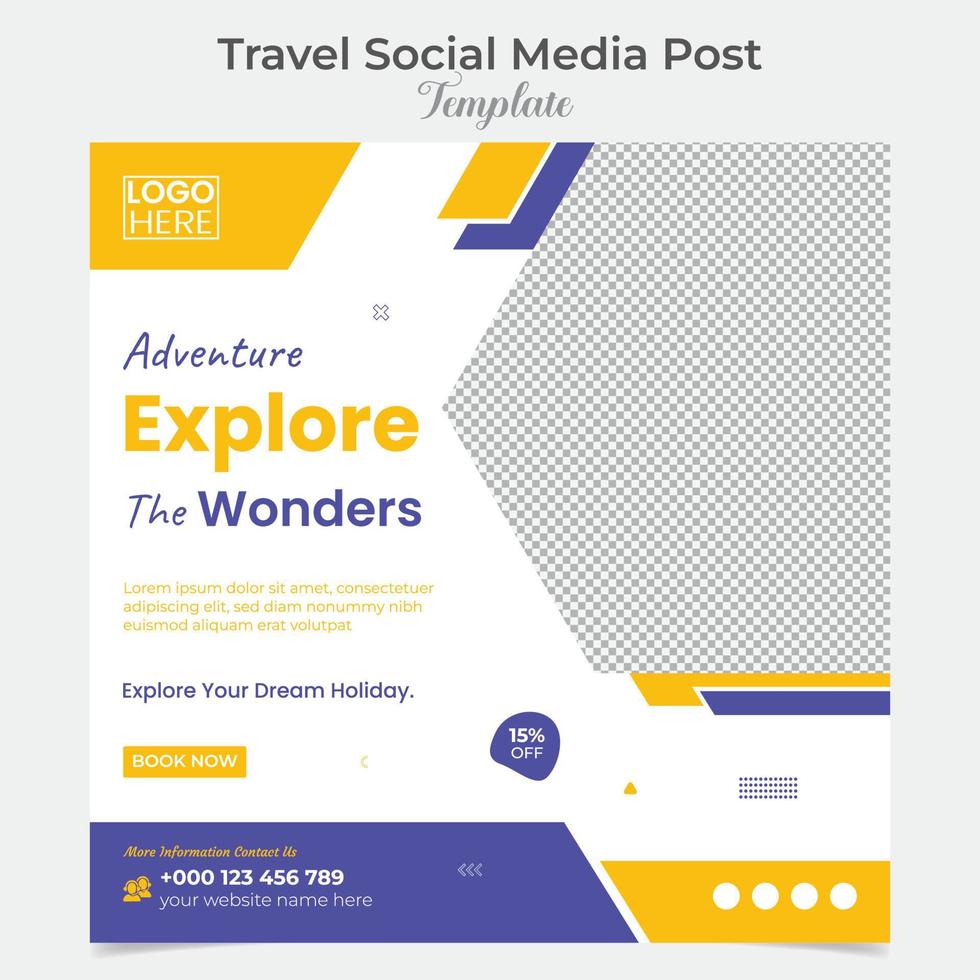 Holiday tourism and travel social media post and square flyer post banner template design vector