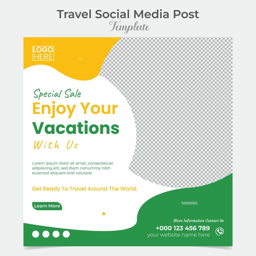 Adventure travel and tour square flyer post banner and social media post template design vector