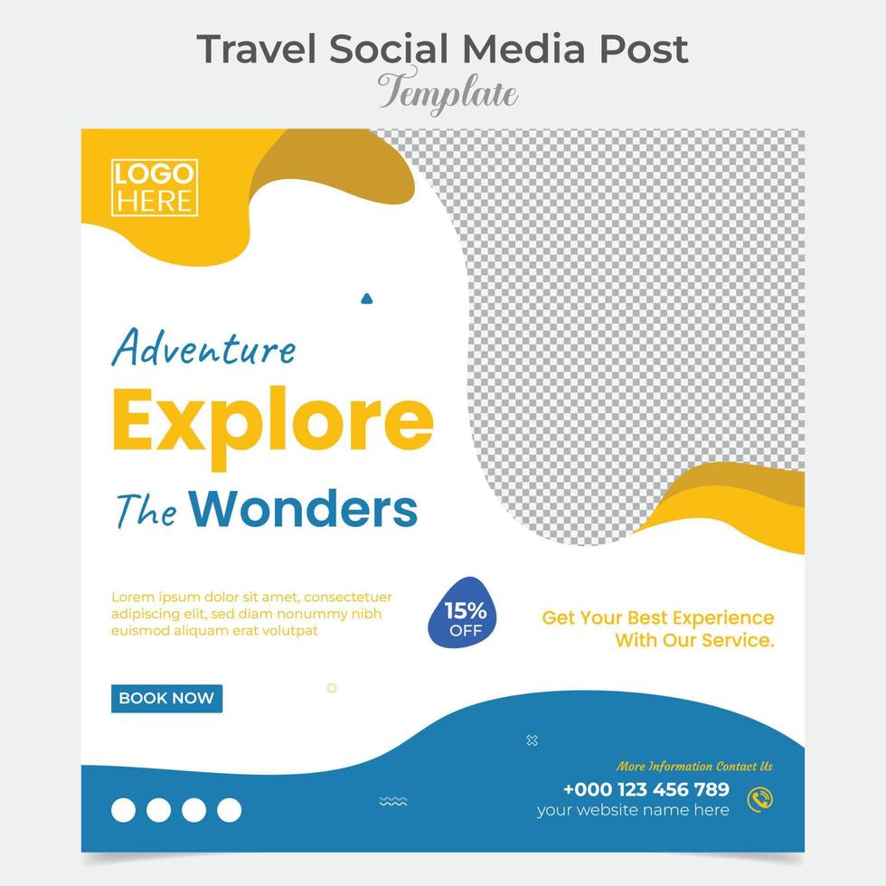 Travel and tourism social media post and square flyer post banner template design vector