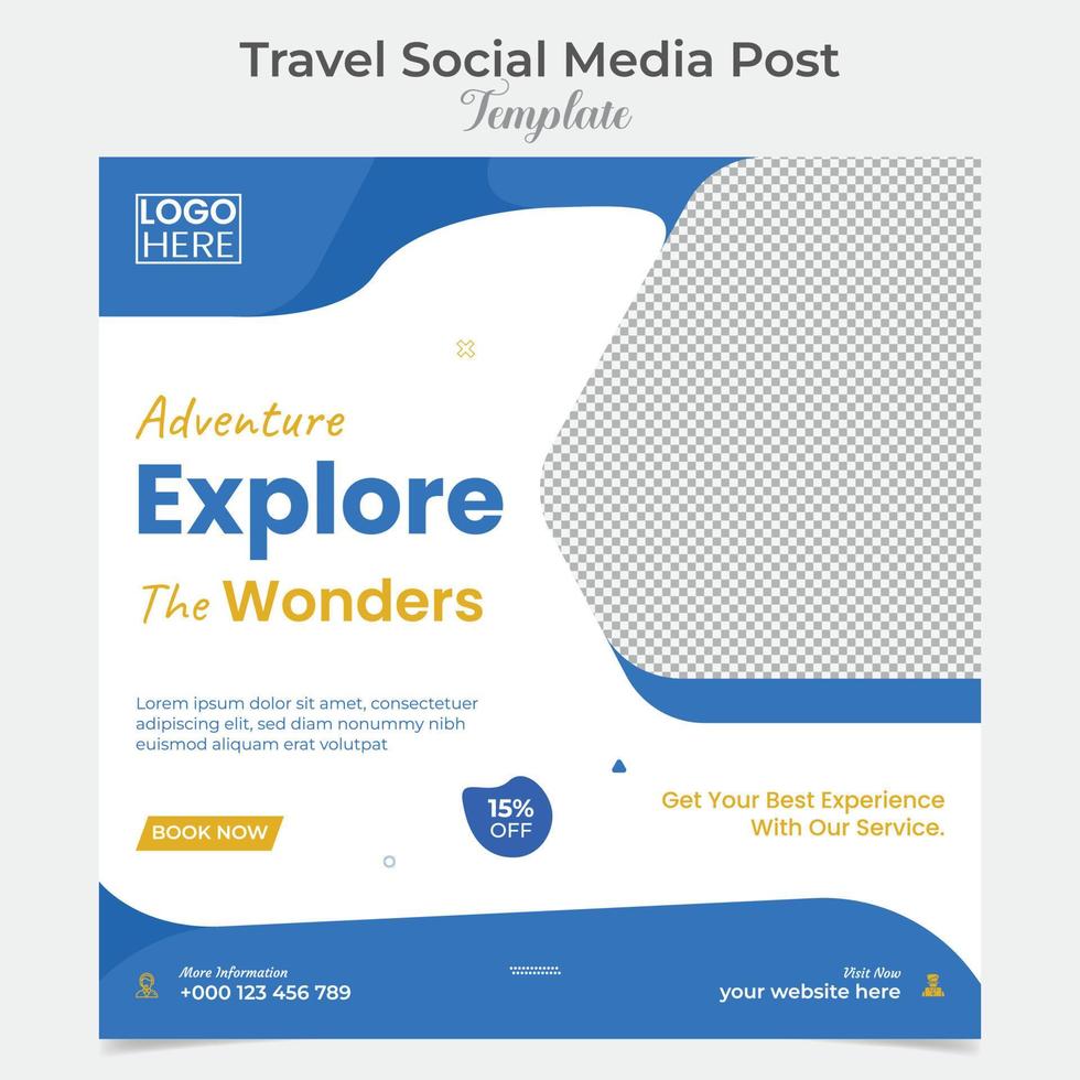 Travel and tour square flyer post banner and social media post template design vector