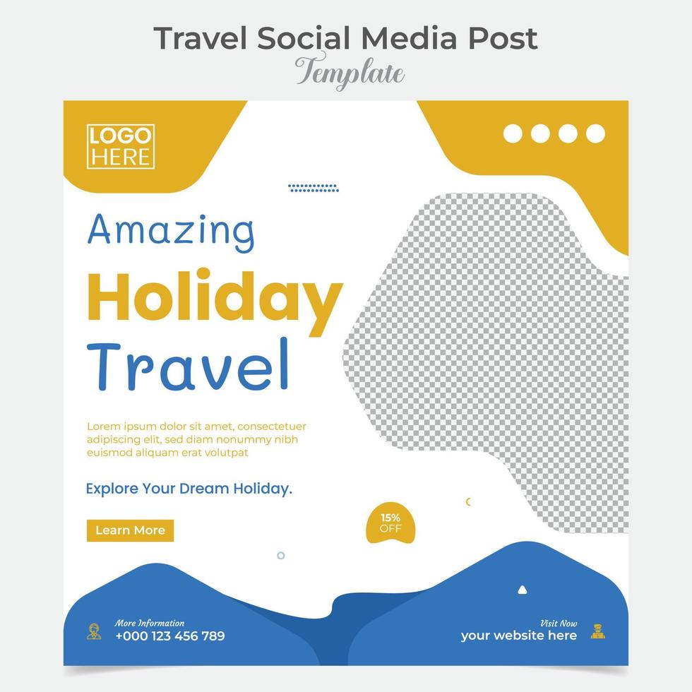 Explore tour and travel social media post and square flyer post banner template design vector