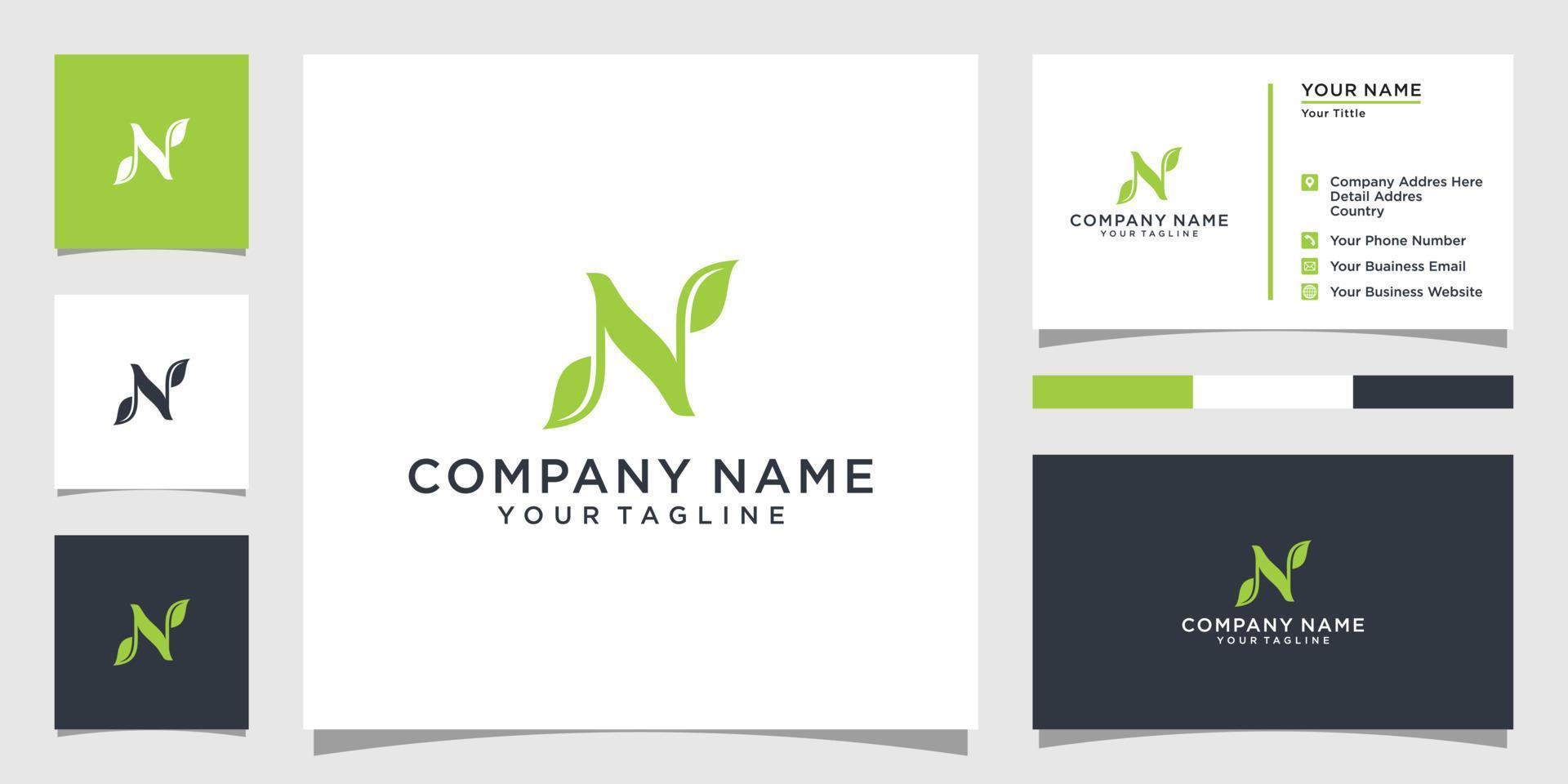 Initial letter N with leaf luxury logo, Green leaf logo vector design.