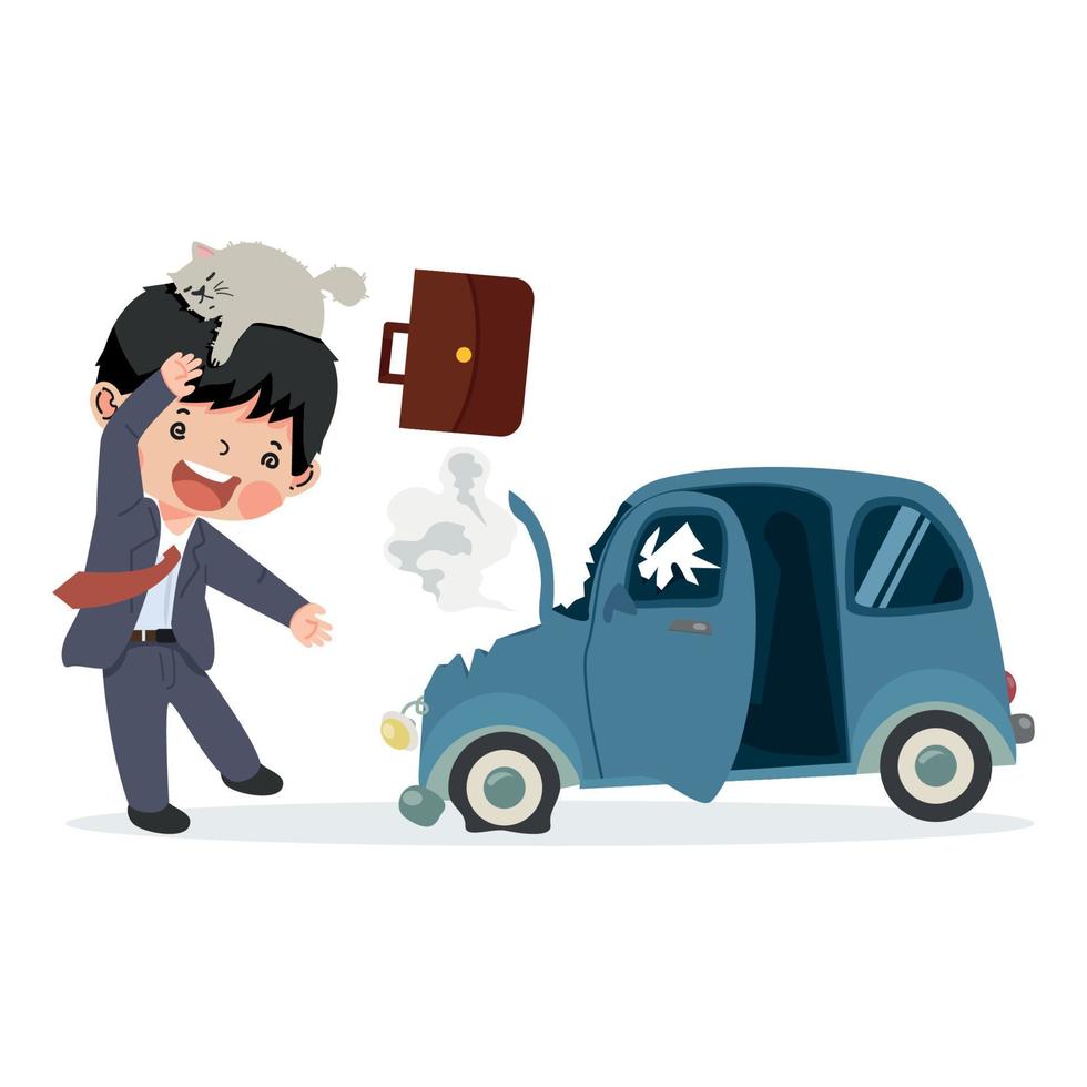Businessman car accident cartoon vector
