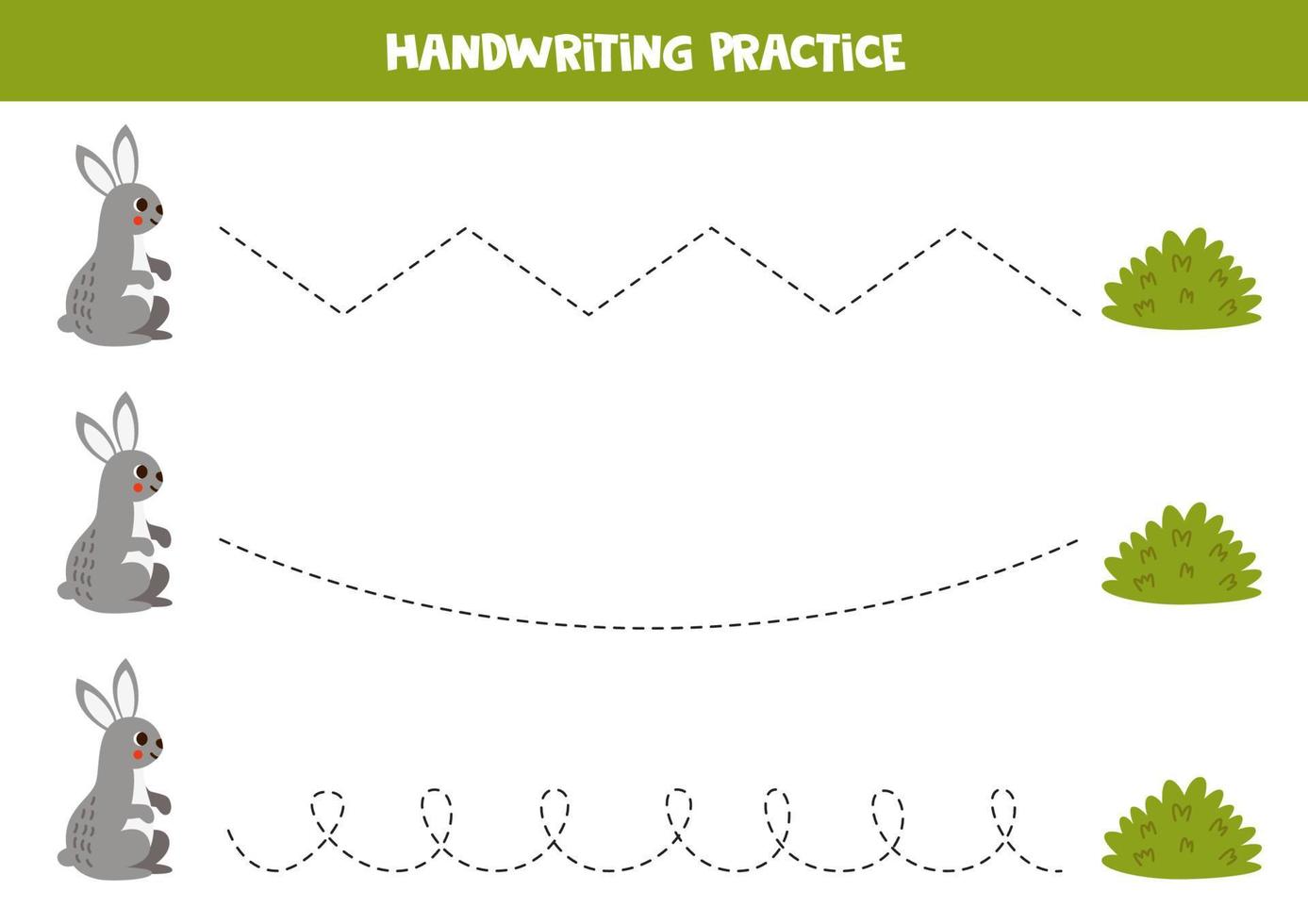 Tracing lines for kids. Cartoon hare and bush. vector